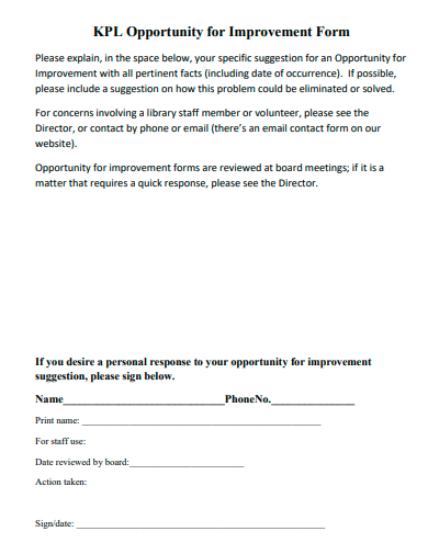 opportunity for improvement form template