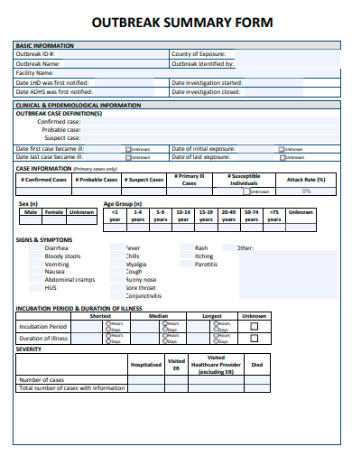 outbreak summary form template