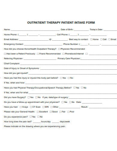 outpatient therapy patient intake form template