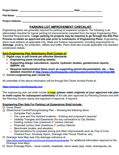 parking improvement checklist template