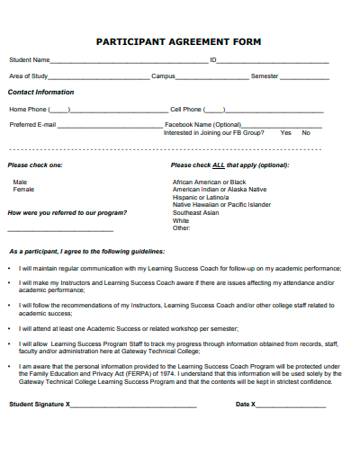 participant agreement form template