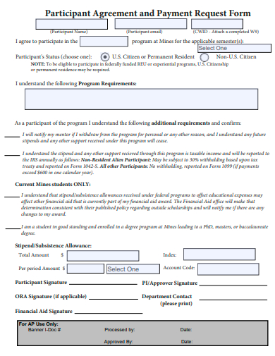 participant agreement and payment request form template
