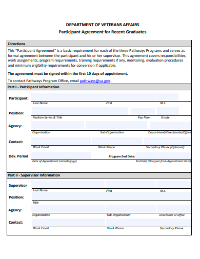 participant agreement for recent graduates template