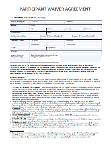participant waiver agreement template