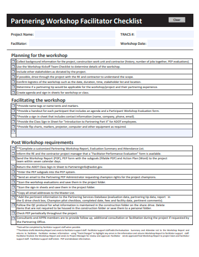 partnering workshop facilitator checklist template