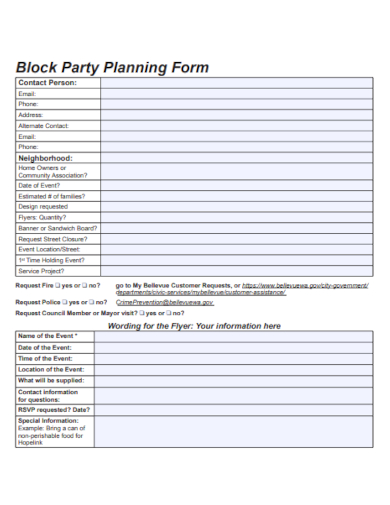 party event planning form
