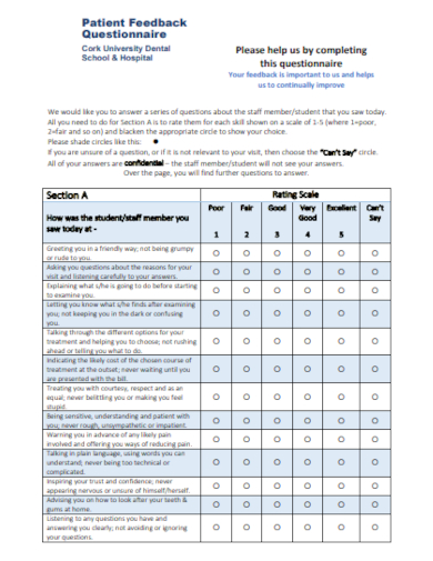 patient feedback questionnaire