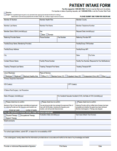 patient intake form template