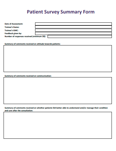 patient survey summary form template