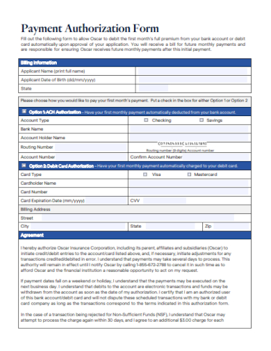 payment authorization form template