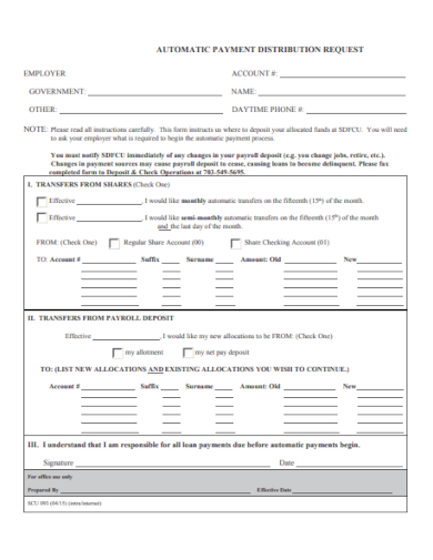 payment distribution request form