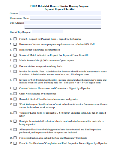 payment request checklist template