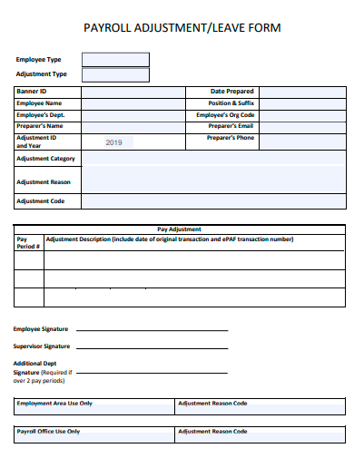 payroll adjustment leave form template