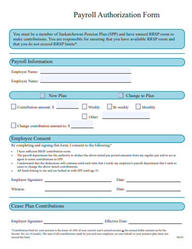 payroll authorization form template