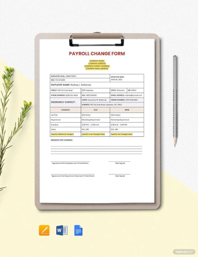 payroll change form template