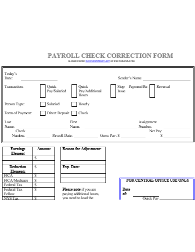 payroll check correction form template