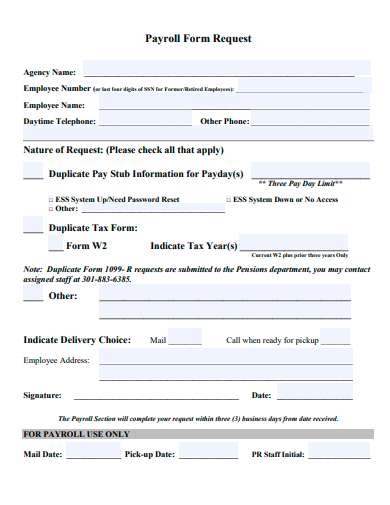 payroll form request template
