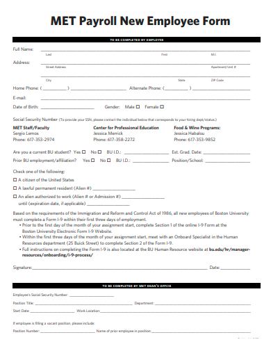 payroll new employee form template