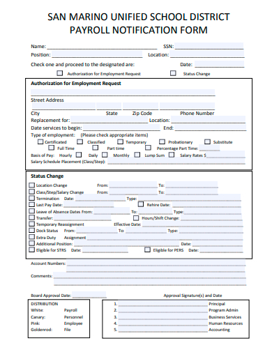 payroll notification form template