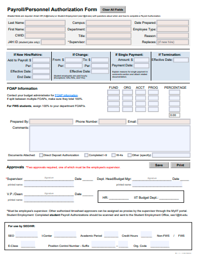 payroll personnel authorization form template