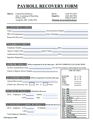 payroll recovery form template