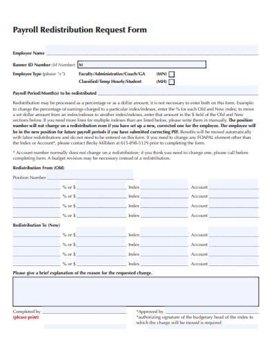 payroll redistribution request form template