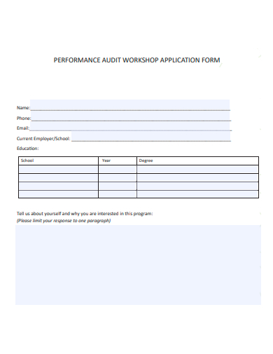 performance audit workshop application form template