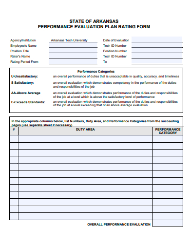 performance evaluation plan rating form template