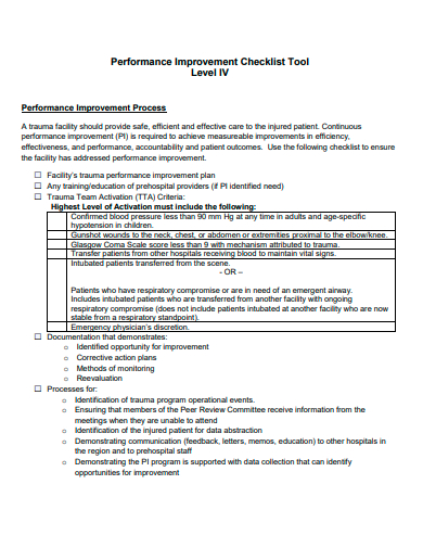 performance improvement checklist template
