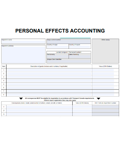 personal effects accounting