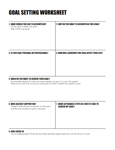 personal goal setting worksheet
