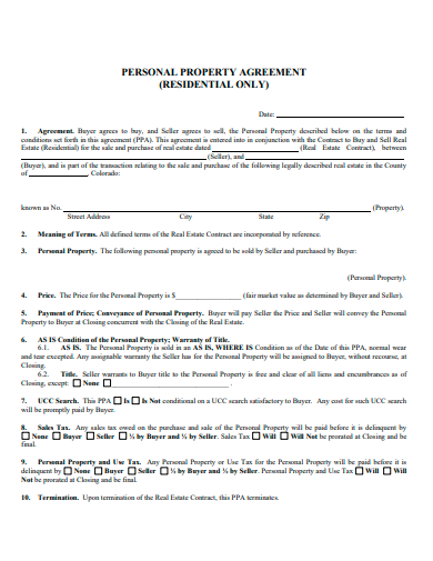 personal property agreement template