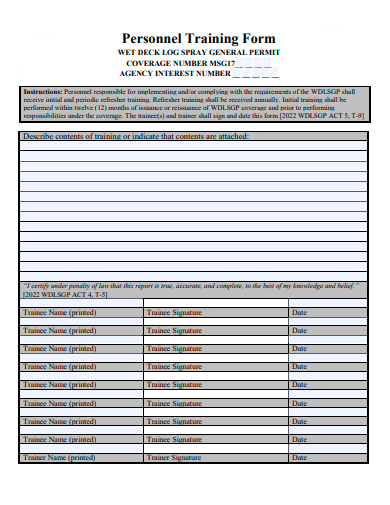 personnel training form template