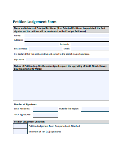 petition lodgement form template