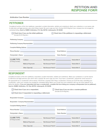 petition and response form template