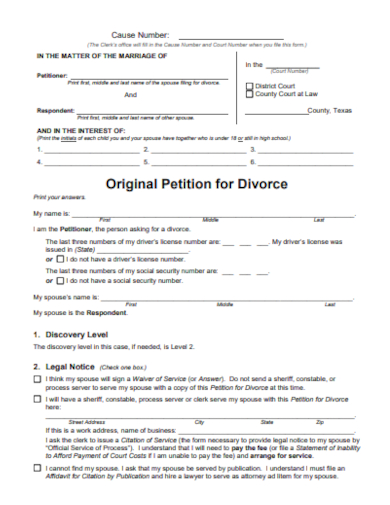 petition for divorce legal document