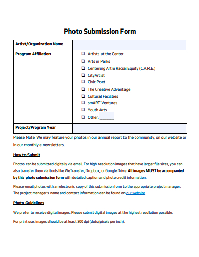 photo submission form template