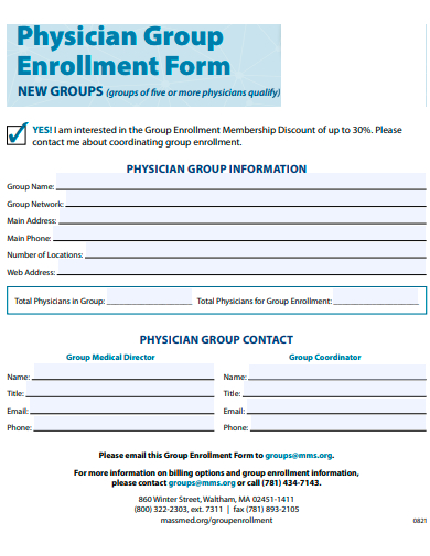 physician group enrollment form template
