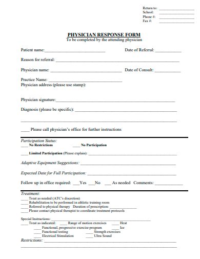 physician response form template