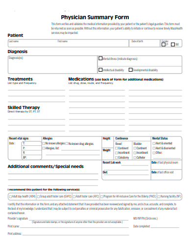 physician summary form template