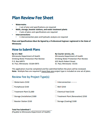 plan review fee sheet template