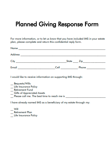 planned giving response form template