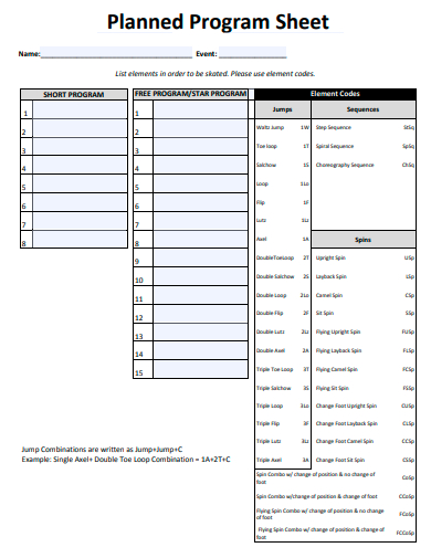 planned program sheet template