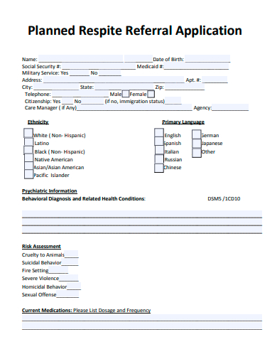 planned respite referral application template