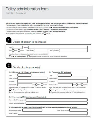 policy administration form template