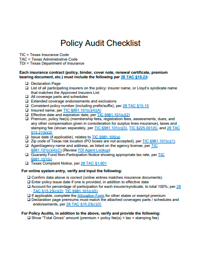 policy audit checklist template