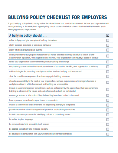 policy checklist for employers template