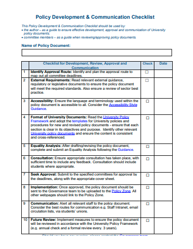 policy development and communication checklist template