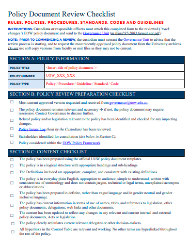 policy document review checklist template