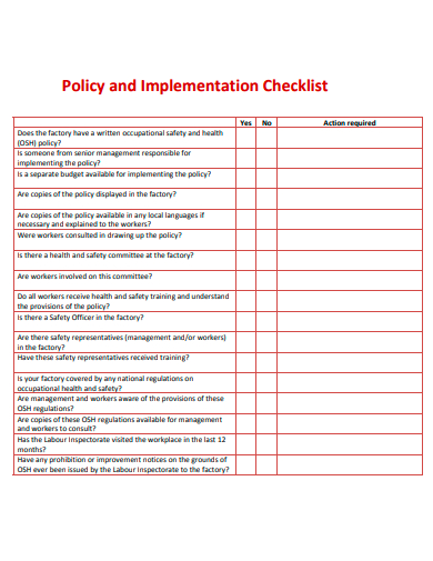 policy and implementation checklist template